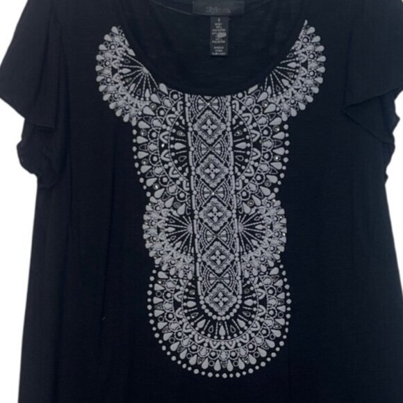Style & Co Tunic Top Womens Small Black White New WOT Lace Hem - Picture 5 of 7